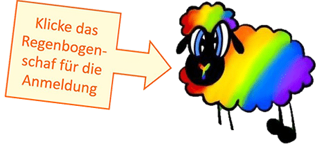 Regenbogenschaf, Schaf in Regenbogenfarben, Hintergrund transparent, Anmeldung zum Coaching